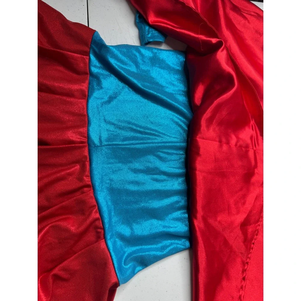 Supergirl Costume Dress with Attached Hooded Cape Blue Red Girls Superhero